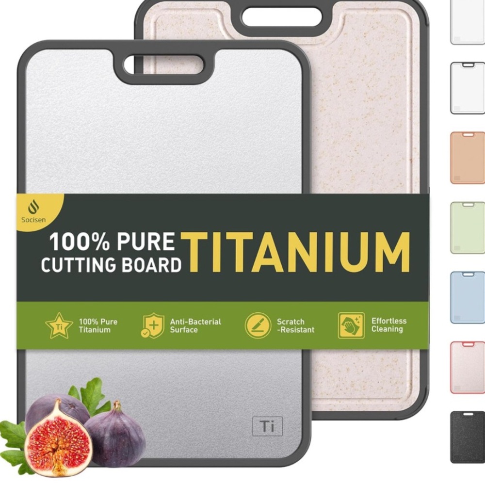 Socisen,2 in 1 Pure Titanium Cutting Boards Non Toxic Chopping Board w/Handle